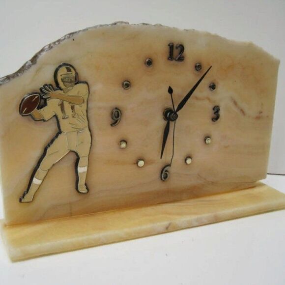 Vintage Honey Onyx Gemstone Clock American Footbal - Picture 1 of 5